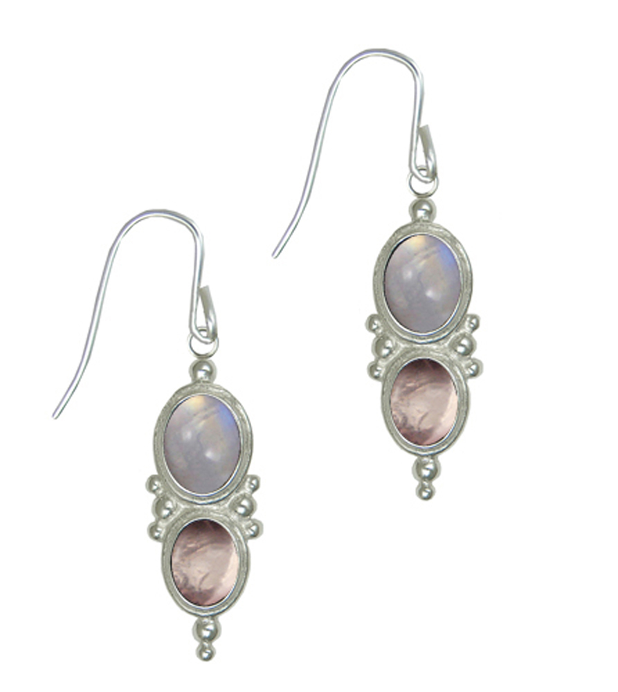 Sterling Silver Drop Dangle Earrings With Rainbow Moonstone